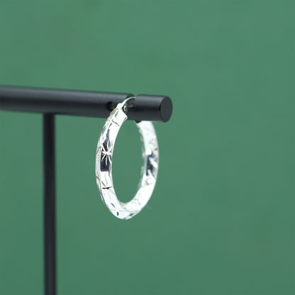 925 Sterling Silver Chiselled Hoop Earrings 25mm