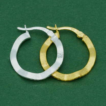 Vintage Effect Wavy Creole Hoop Earrings, 925 Sterling Silver or 18k Gold Plated Hoops, Textured Classic Earrings, Gift for Her