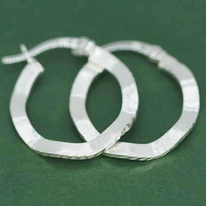 Vintage Effect Wavy Creole Hoop Earrings, 925 Sterling Silver or 18k Gold Plated Hoops, Textured Classic Earrings, Gift for Her