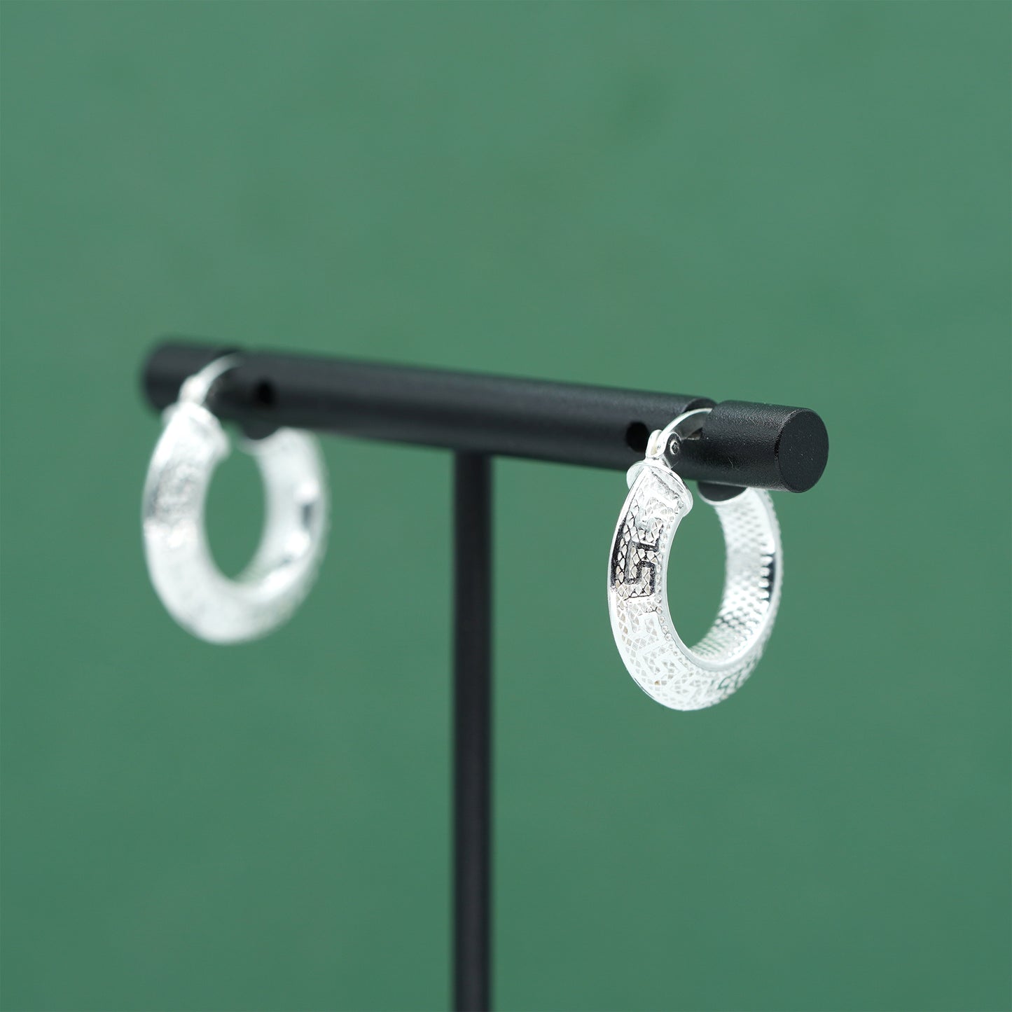 925 Sterling Silver Textured Hoop Earrings