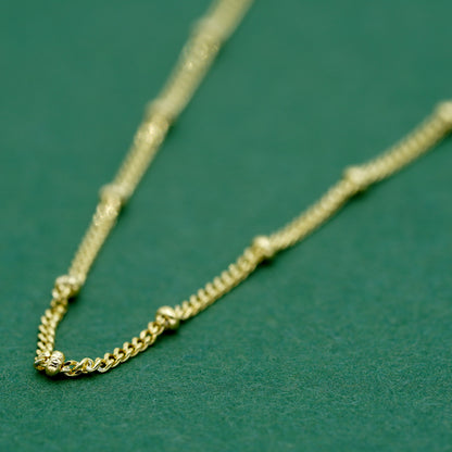 18k Flash Gold Plated Satellite Curb Chain Necklace, Delicate Beaded Layering Chain, Gift for Her