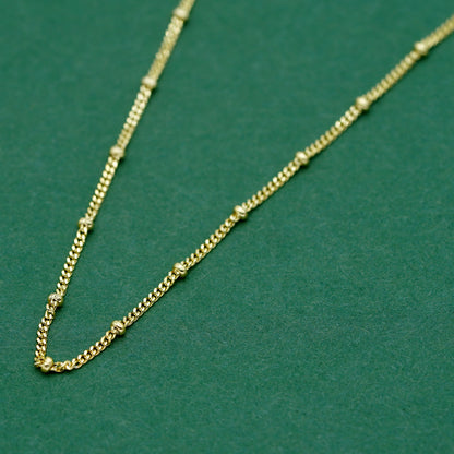 Gold Plated 1.2mm Satellite/Saturn/Beaded Curb Chain with 2mm Beads Chain Necklace