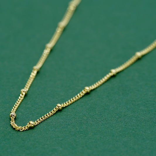 Gold Plated 1.2mm Satellite/Saturn/Beaded Curb Chain with 2mm Beads Chain Necklace