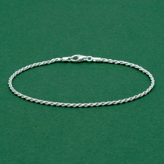 925 Sterling Silver 1.6mm Rope Chain Bracelet, Thin Delicate Chain Bracelet, Minimal Everyday Jewellery, Gift for Her