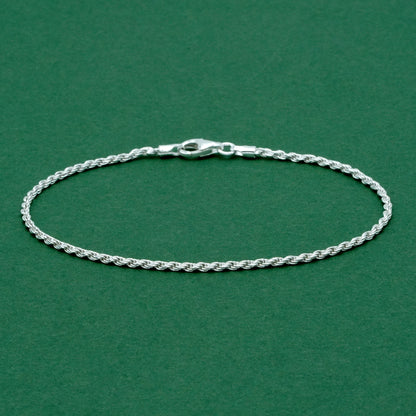 925 Sterling Silver 1.6mm Rope Chain Anklet, Thin Delicate Ankle Chain, Minimal Everyday Jewellery, Gift for Her