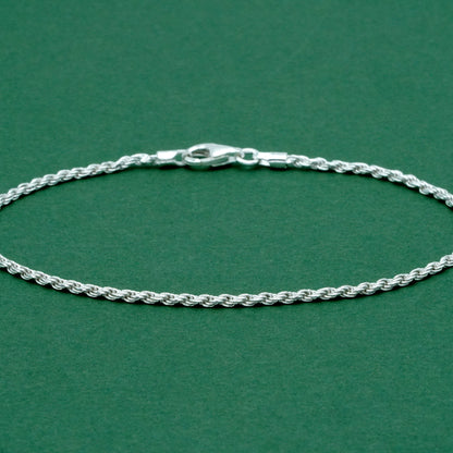 925 Sterling Silver 1.6mm Rope Chain Bracelet, Thin Delicate Chain Bracelet, Minimal Everyday Jewellery, Gift for Her