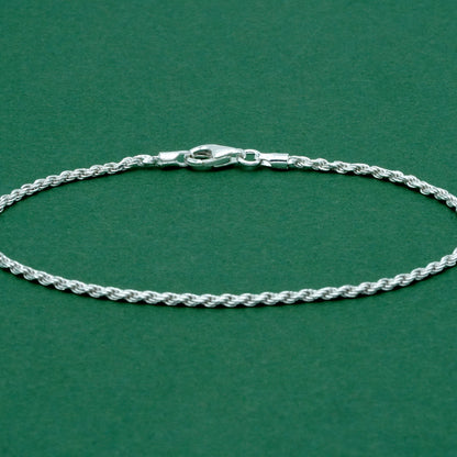 925 Sterling Silver 1.6mm Rope Chain Anklet, Thin Delicate Ankle Chain, Minimal Everyday Jewellery, Gift for Her