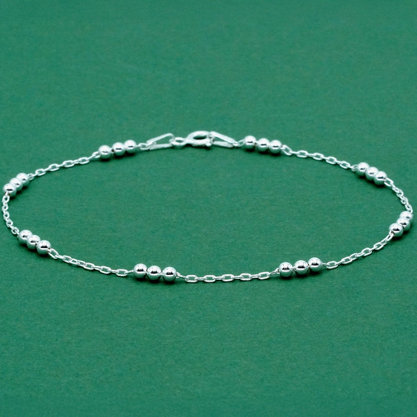 925 Sterling Silver Beaded Station Anklet