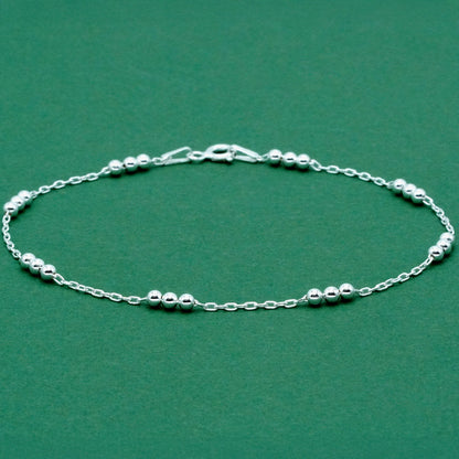 925 Sterling Silver Beaded Station Anklet