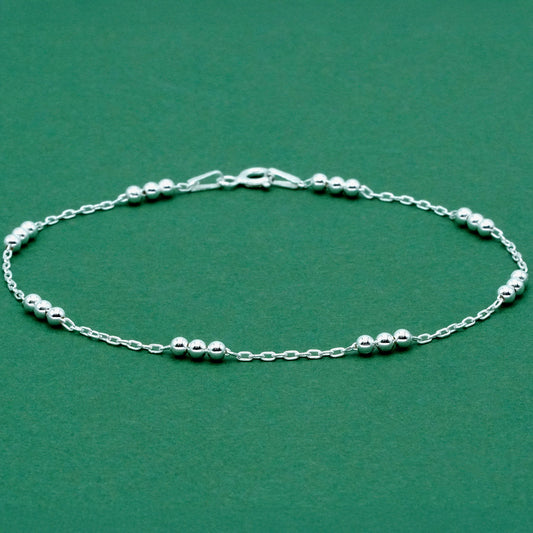 925 Sterling Silver Beaded Station Anklet