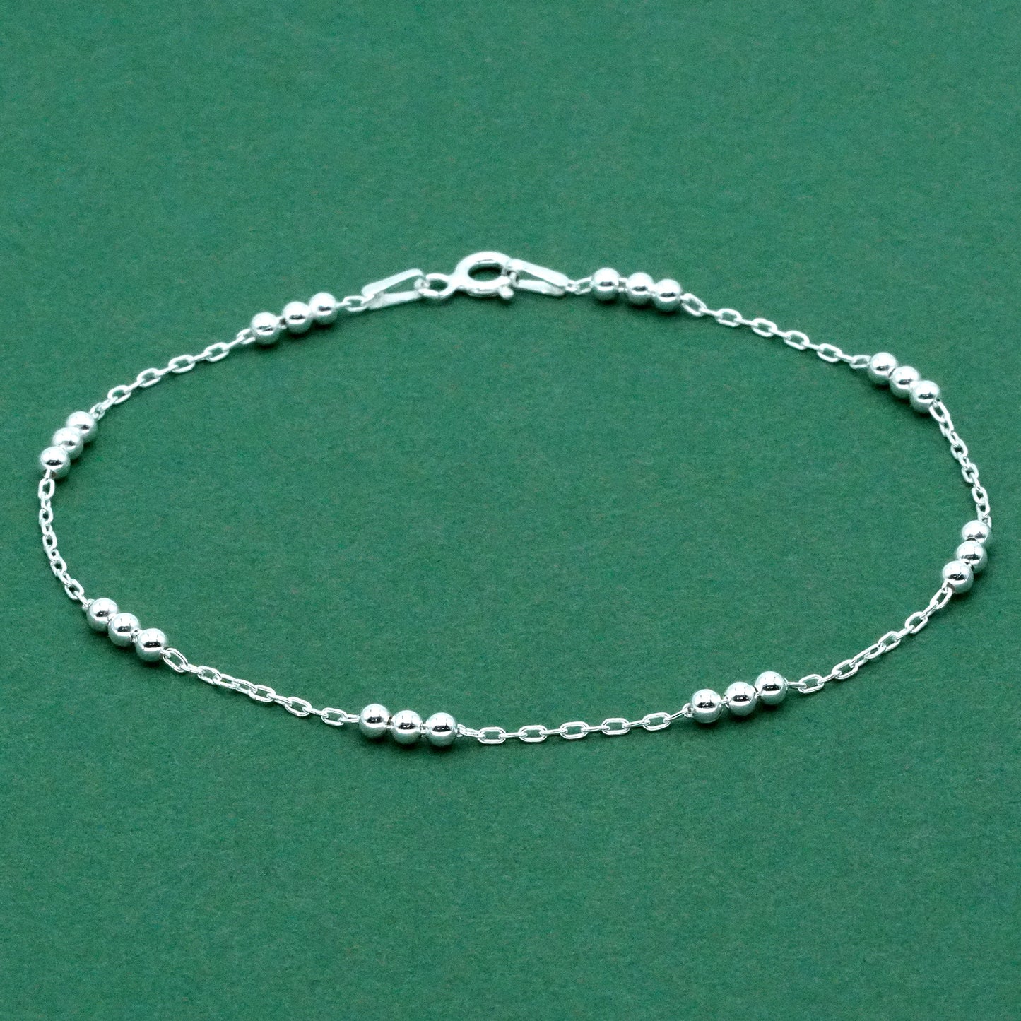 925 Sterling Silver Triple Beaded Station Chain Bracelet, Minimal Anchor Chain Bracelet, Everyday Silver Jewellery, Gift for Her