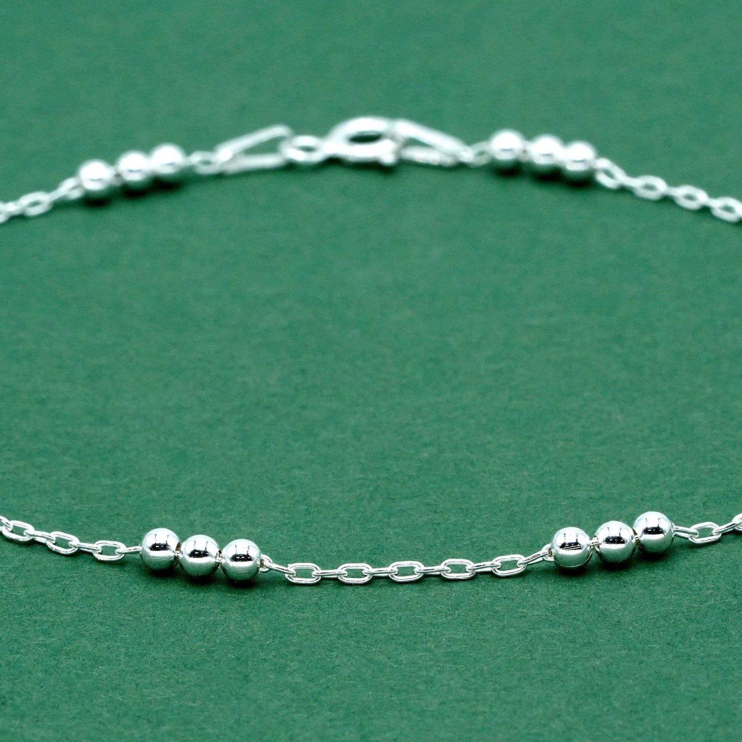 925 Sterling Silver Triple Beaded Station Chain Bracelet, Minimal Anchor Chain Bracelet, Everyday Silver Jewellery, Gift for Her