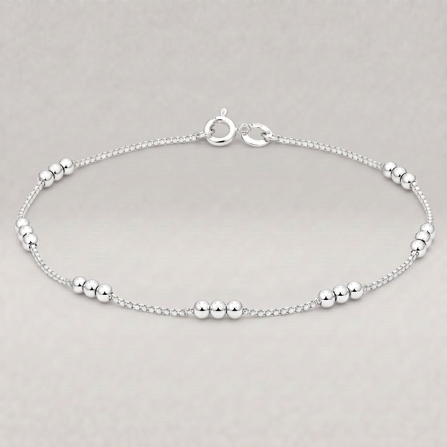925 Sterling Silver Triple Beaded Box Chain Bracelet