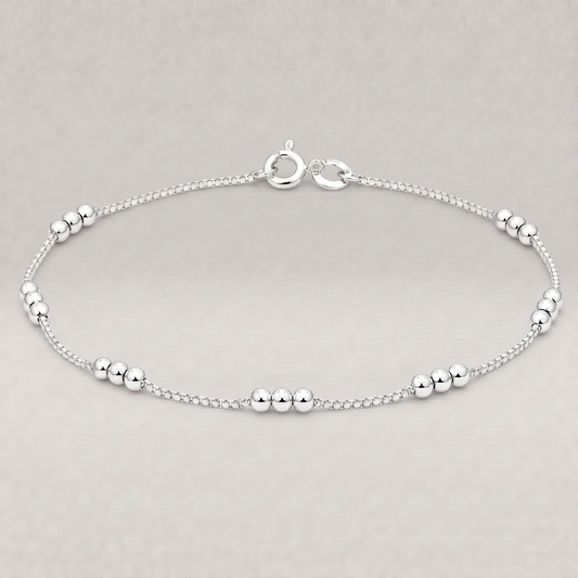 925 Sterling Silver Triple Beaded Box Chain Bracelet
