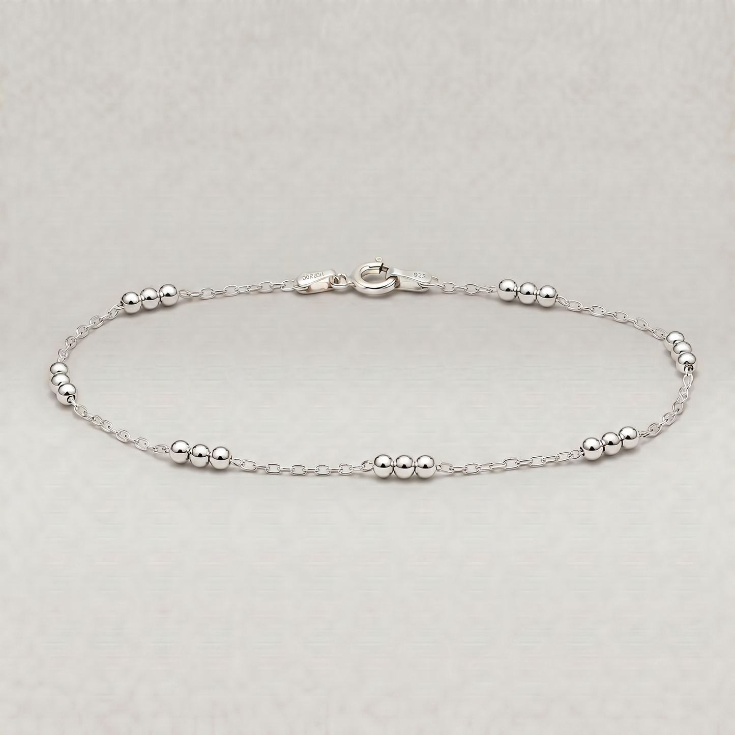 925 Sterling Silver Triple Beaded Station Chain Bracelet