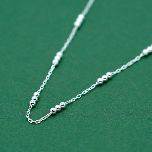 925 Sterling Silver Beaded Station Chain Necklace, Minimal Bead Necklace, Everyday Layering Necklace, Gift for Her