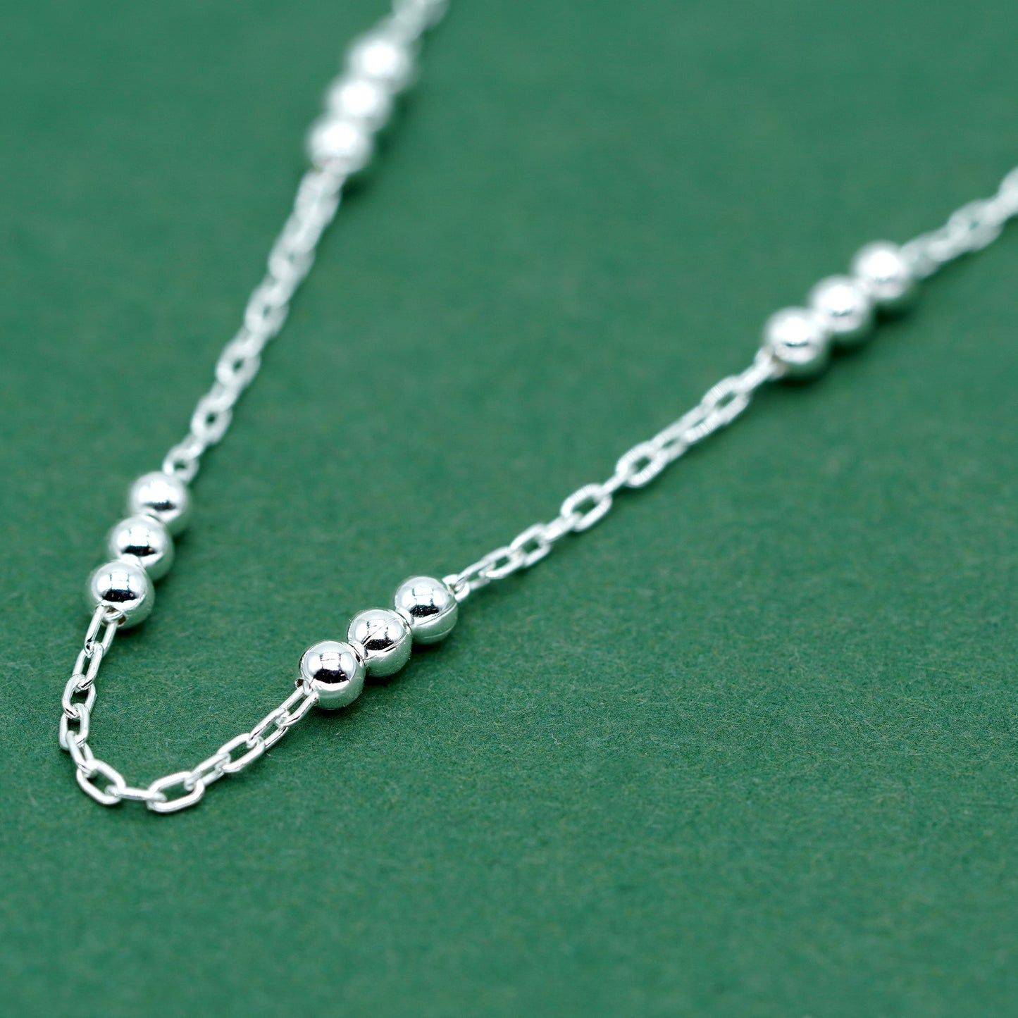 925 Sterling Silver Beaded Station Chain Necklace, Minimal Bead Necklace, Everyday Layering Necklace, Gift for Her