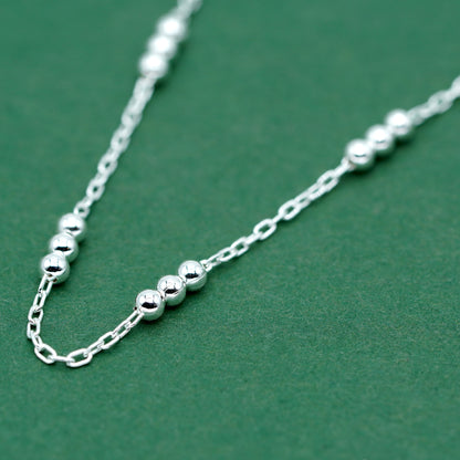 925 Sterling Silver Beaded Station Chain Necklace, Minimal Bead Necklace, Everyday Layering Necklace, Gift for Her