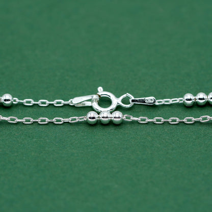 925 Sterling Silver Beaded Station Chain Necklace, Minimal Bead Necklace, Everyday Layering Necklace, Gift for Her