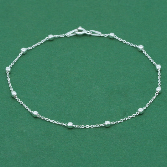 925 Sterling Silver Anchor Trace Beaded Cube Bracelet, Minimal Satellite Chain Bracelet, Everyday Silver Jewellery, Gift for Her