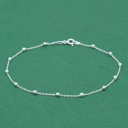925 Sterling Silver Anchor Trace Beaded Cube Bracelet, Minimal Satellite Chain Bracelet, Everyday Silver Jewellery, Gift for Her