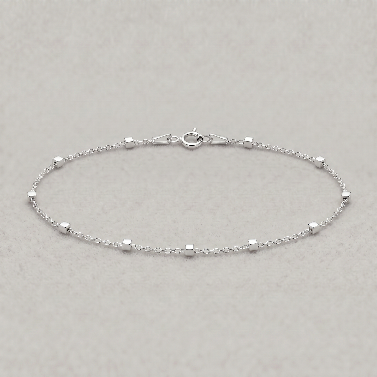 925 Sterling Silver Anchor Trace Beaded Cube Anklet