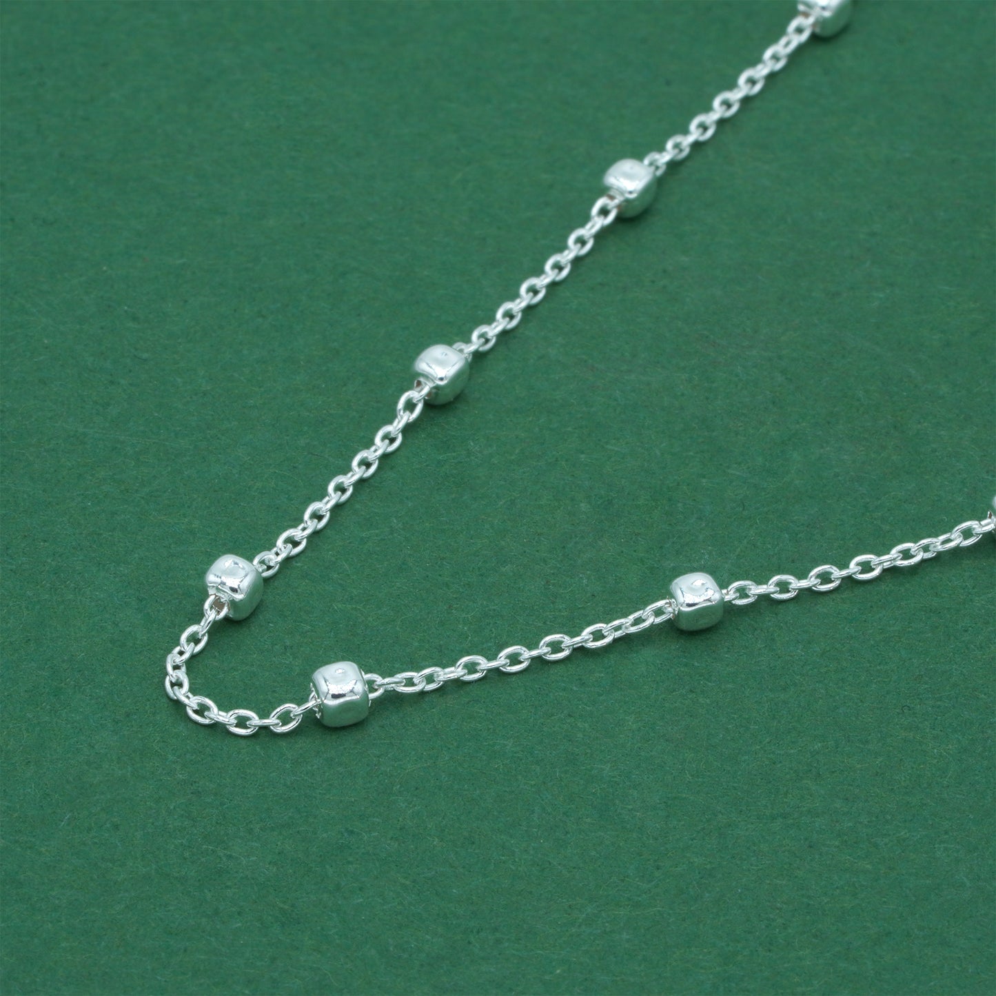 925 Sterling Silver Anchor Trace Beaded Cube Necklace, Minimal Satellite Chain Necklace, Everyday Silver Jewellery, Gift for Her