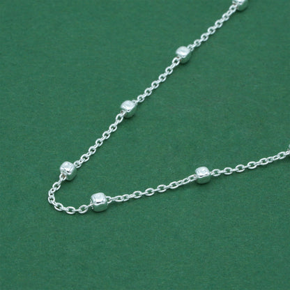 925 Sterling Silver Anchor Trace Beaded Cube Necklace, Minimal Satellite Chain Necklace, Everyday Silver Jewellery, Gift for Her