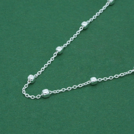 925 Sterling Silver Anchor Trace Beaded Cube Necklace, Minimal Satellite Chain Necklace, Everyday Silver Jewellery, Gift for Her