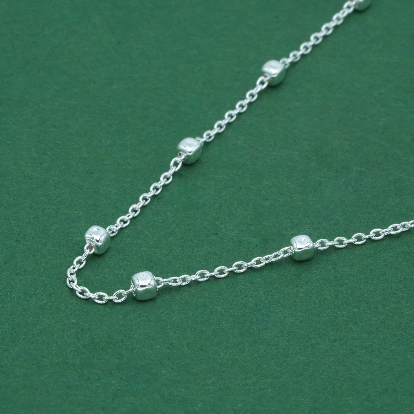 925 Sterling Silver Anchor Trace Beaded Cube Necklace, Minimal Satellite Chain Necklace, Everyday Silver Jewellery, Gift for Her