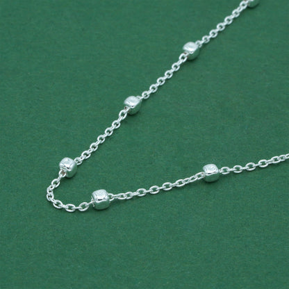 925 Sterling Silver Anchor Trace Beaded Cube Necklace, Minimal Satellite Chain Necklace, Everyday Silver Jewellery, Gift for Her