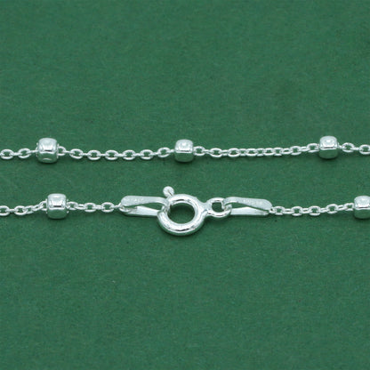 925 Sterling Silver Anchor Trace Beaded Cube Necklace, Minimal Satellite Chain Necklace, Everyday Silver Jewellery, Gift for Her