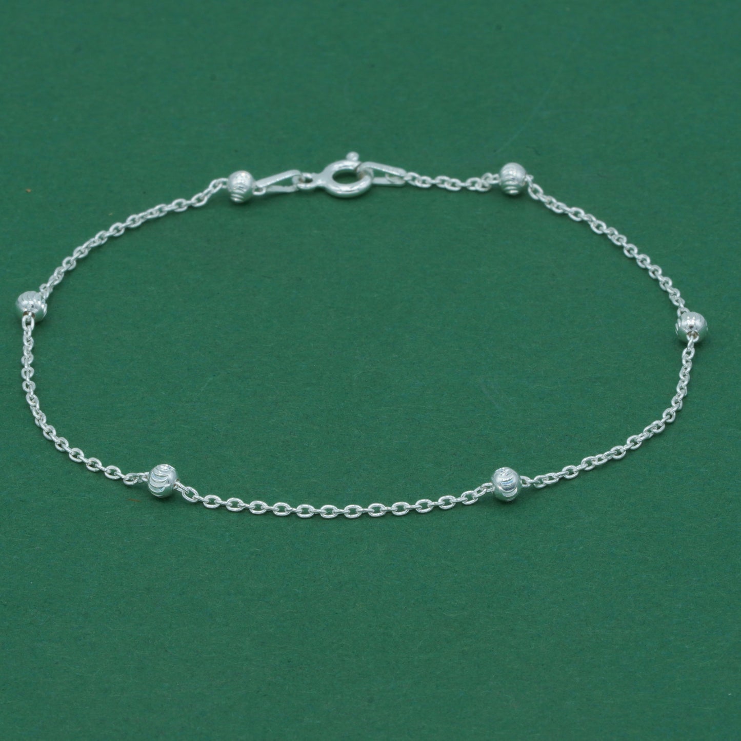 925 Sterling Silver Diamond Cut Beaded Anklet, Minimal Satellite Ball Chain Anklet, Everyday Silver Jewellery, Gift for Her