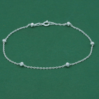 925 Sterling Silver Diamond Cut Beaded Anklet, Minimal Satellite Ball Chain Anklet, Everyday Silver Jewellery, Gift for Her