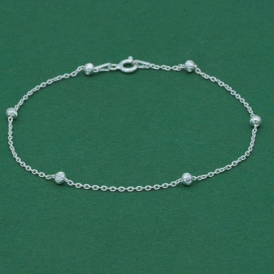 925 Sterling Silver Diamond Cut Beaded Anklet, Minimal Satellite Ball Chain Anklet, Everyday Silver Jewellery, Gift for Her