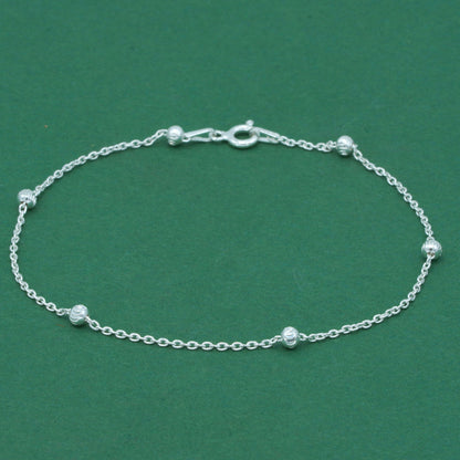 925 Sterling Silver Diamond Cut Beaded Bracelet, Minimal Satellite Ball Chain Bracelet, Everyday Silver Jewellery, Gift for Her