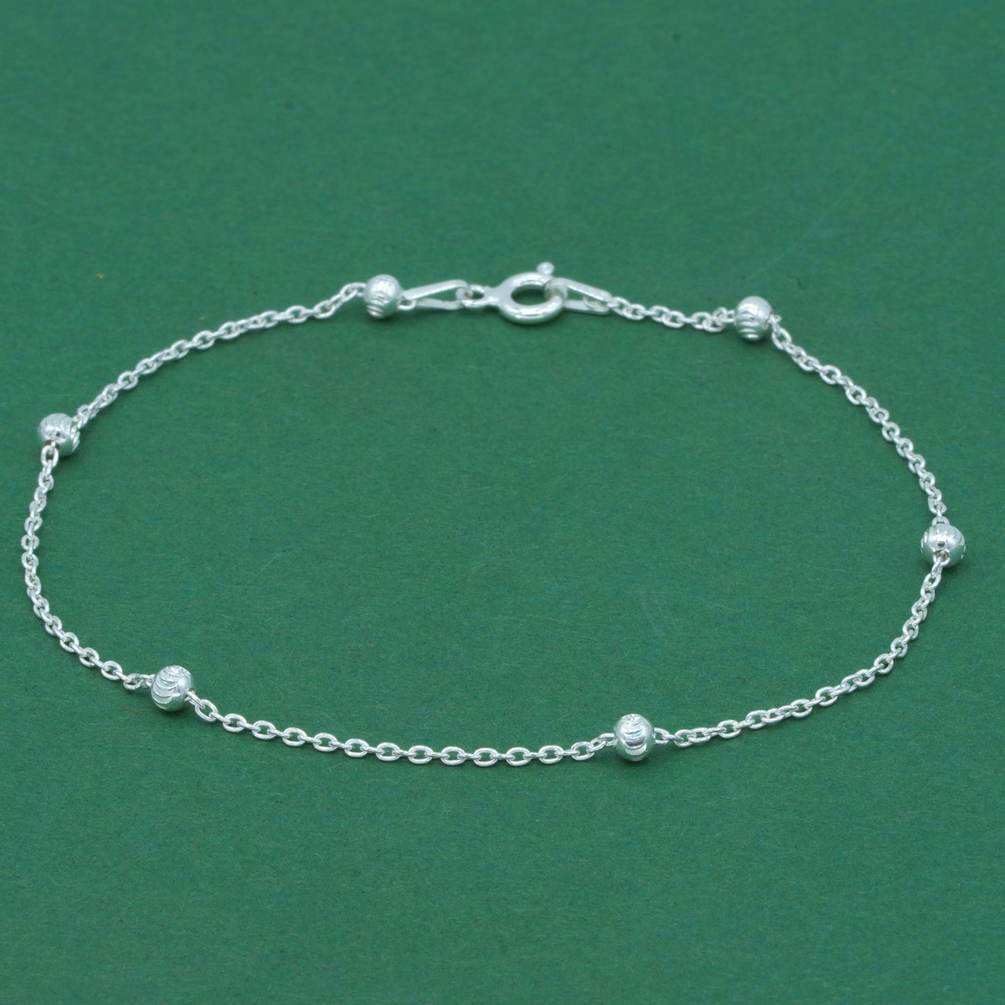 925 Sterling Silver Diamond Cut Beaded Anklet, Minimal Satellite Ball Chain Anklet, Everyday Silver Jewellery, Gift for Her