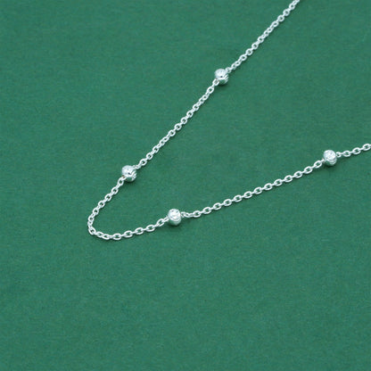 925 Sterling Silver Diamond Cut Beaded Necklace, Minimal Satellite Ball Chain Necklace, Everyday Silver Jewellery, Gift for Her
