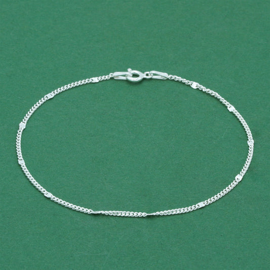 925 Sterling Silver Stamped Curb Chain Anklet, Classic Textured Curb Link Ankle Bracelet, Minimal Everyday Jewellery
