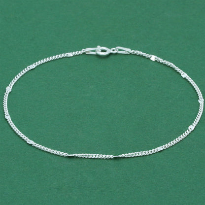 925 Sterling Silver Stamped Curb Chain Anklet, Classic Textured Curb Link Ankle Bracelet, Minimal Everyday Jewellery