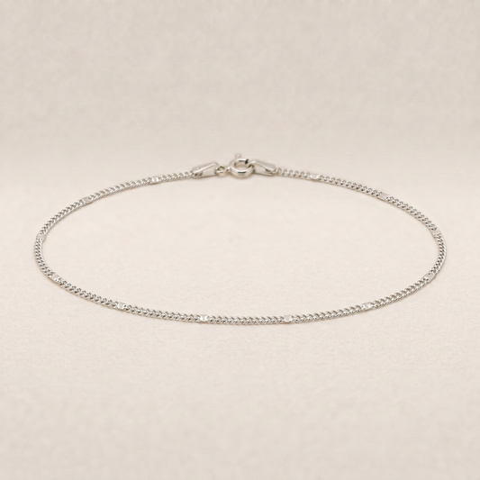 925 Sterling Silver Stamped Curb Chain Anklet