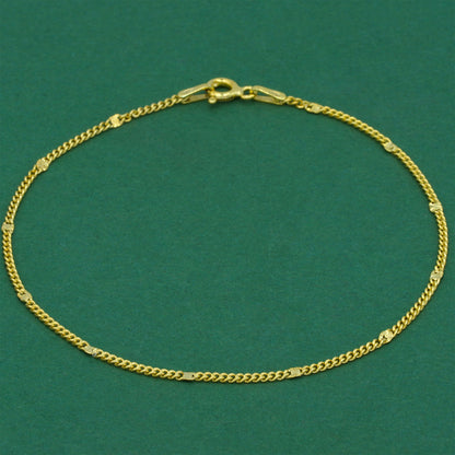 18k Gold Flash Plated Stamped Curb Chain Anklet, Classic Textured Curb Link Gold Ankle Bracelet, Minimal Everyday Jewellery