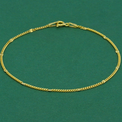 18k Gold Flash Plated Stamped Curb Chain Anklet, Classic Textured Curb Link Gold Ankle Bracelet, Minimal Everyday Jewellery