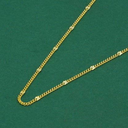 18k Gold Flash Plated Stamped Curb Chain Necklace, Classic Textured Curb Link Gold Necklace, Minimal Everyday Jewellery