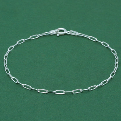 925 Sterling Silver Paperclip Chain Anklet, Minimal Elongated Link Ankle Bracelet, Modern Everyday Jewellery