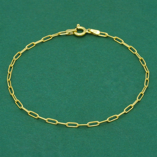 18k Gold Flash Plated Paperclip Chain Bracelet, Minimal Elongated Link Gold Bracelet, Modern Everyday Jewellery
