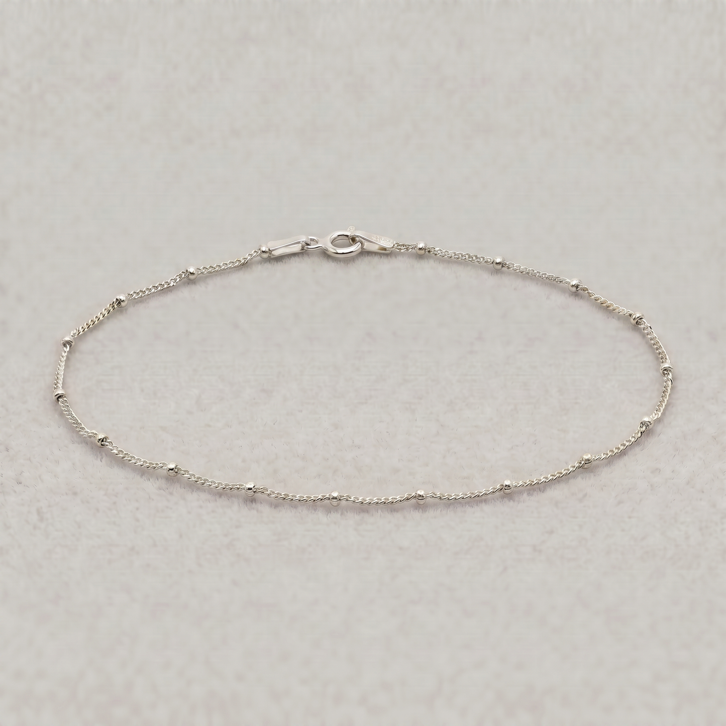 925 Sterling Silver Satellite/Saturn/Beaded 1.2mm Curb Chain Anklet