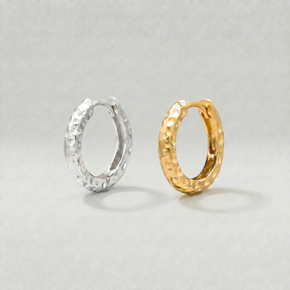 12mm Hammered Huggie Earrings