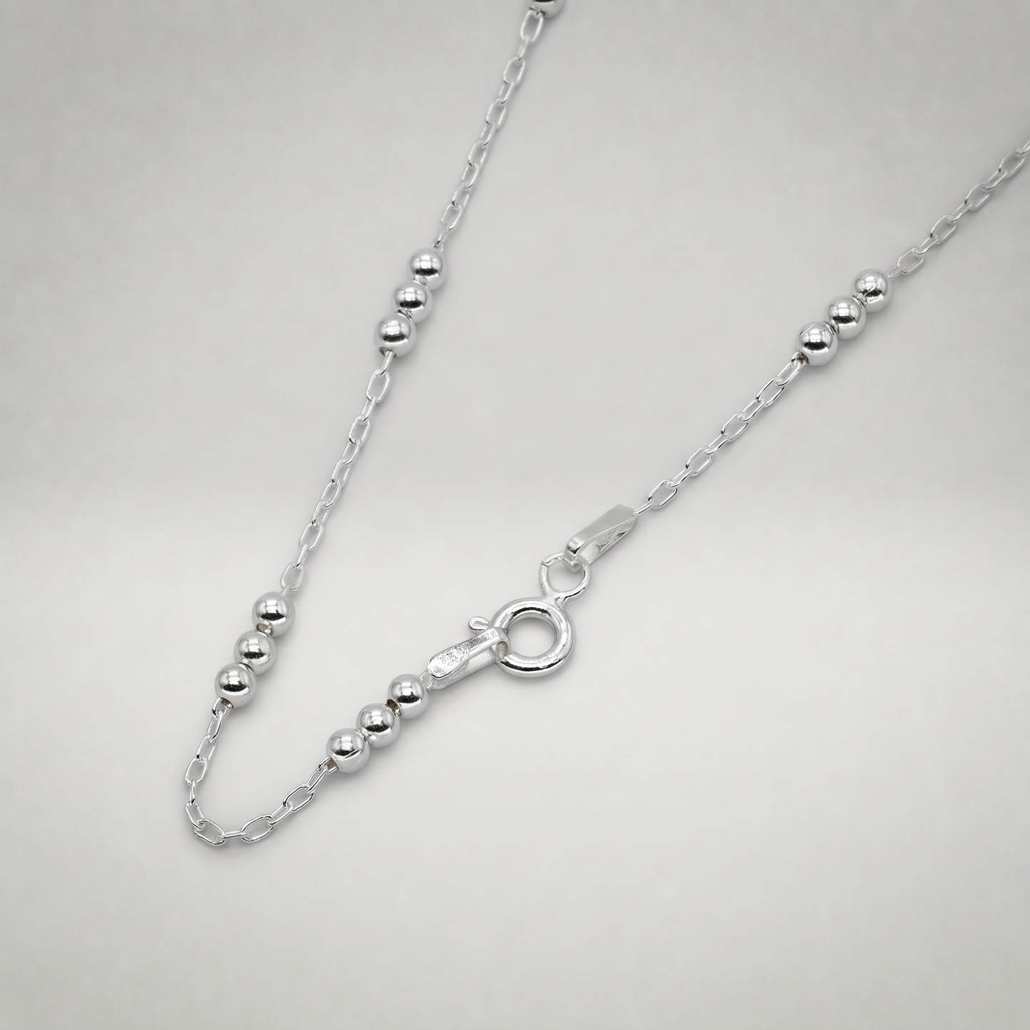 925 Sterling Silver Triple Beaded Station Chain Necklace