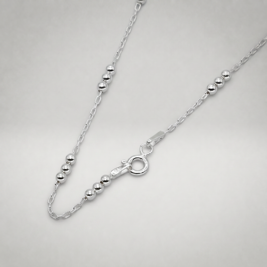 925 Sterling Silver Triple Beaded Station Chain Necklace